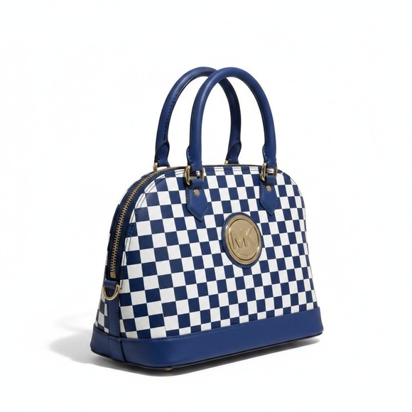 Michael Kors Handbags - Michael Kors Womens Blue White Checkered Satchel Handbag Purse Vintage Casual